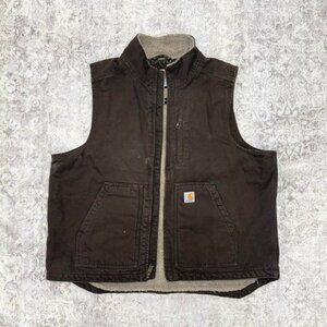 vintage Carhartt vest loose fit washed duck sherpa-lined jacket in dark brown